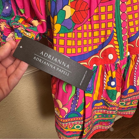 Adrianna Papell Long Sleeve Retro Printed A Line Dress In Pink Multi Size 8 NWT - Picture 11 of 16